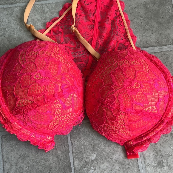 PINK Victoria’s Secret Date Racerback Push-Up Bra in Pink Lace yellow size 32D - Picture 9 of 12
